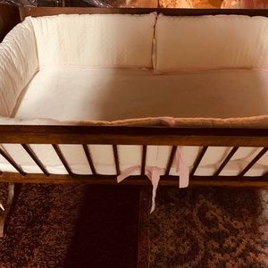 Wood Cradle with Mattress  & Accessories